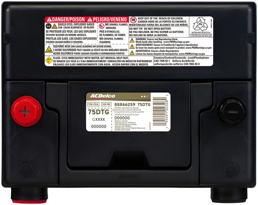 GM Chevrolet 5.0 Vehicle Battery-42 Month Warranty High Reserve ACDelco 75DTG
