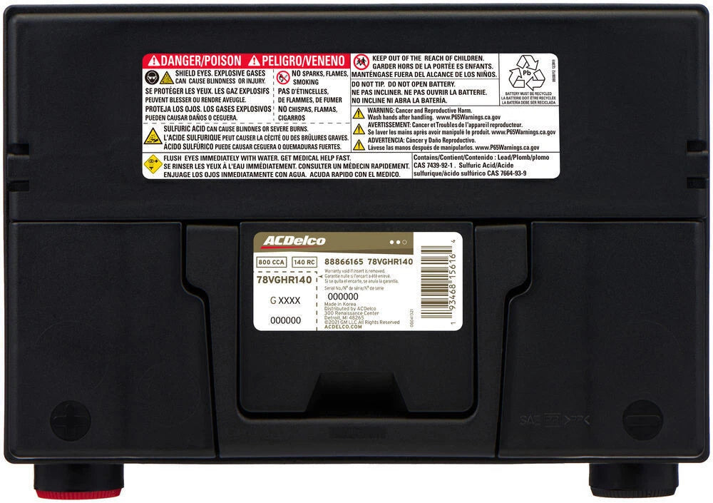 Chevy/GMC 5.3/4.8/6.0 Vehicle Battery-42 Month Warranty Hi Reserve ACDelco 78GHR